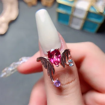 Natural Pink Topáz 5* 7mm Gemstone Fashion Ring egy igazi 925 sterling ezüst magas ékszer születési kő ajándék nőknek