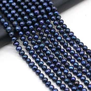 Természetes édesvízi gyöngy fekete kerek gyöngyök gyönyörű laza gyöngy ékszerkészítéshez DIY Charms karkötő nyaklánc kiegészítők 36cm