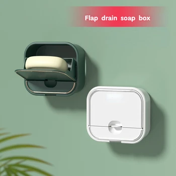 Lefolyónyílás nélküli falra szerelhető WC fedéllel Háztartási szappantartó Mosószappantartó Flip szappantartó