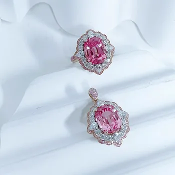 Vintage Papalacha rózsaszín gyémánt medál könnyű cirkon nyaklánccal és gyűrűvel