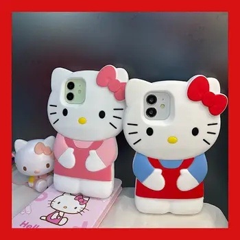 Sanrio 3D sztereoszkópikus Hello Kitty tokok iPhone 15-höz 14 13 12 11 Pro Max Mini XR XS 8 Plus rajzfilm puha ütésálló hátlap