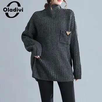 Oladivi Nagy méretű női garbó kötött pulóverek 2023 tavasz ősz Új alkalmi laza pulóverek Túlméretezett kötöttáru 5XL 8142