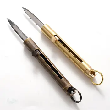 Hordozható sárgaréz Mini kés Push zsebkés Kulcstartó Lógó kicsomagolás Túlélés multifunkciós EDC kütyük férfiaknak Ajándék