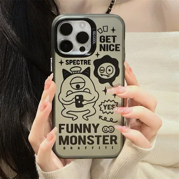 Creative Trend angol rajzfilm kísértet Monster matt lézeres fekete telefontok iPhone 14 13 11 12 Pro Max 8 Plus mosolytakaróhoz