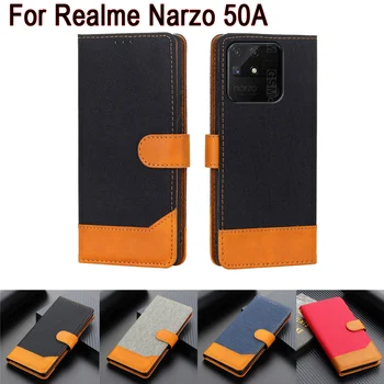 Bőr telefontok Realme Narzo 50A fedéllel kihajtható pénztárca állvány védő héj Etui Book On Realme RMX3430 Narzo50A tokhoz